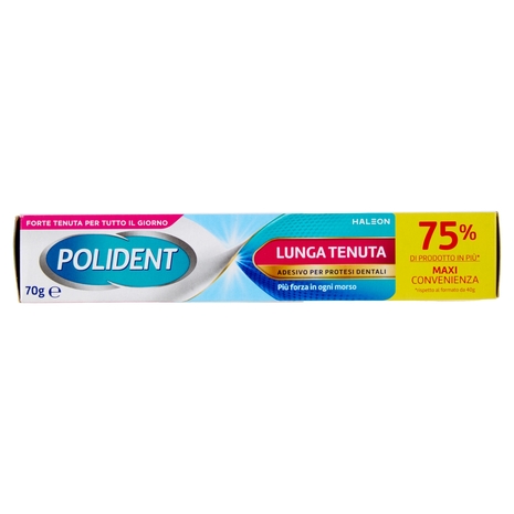 Polident Lunga Tenuta, Adesivo per Protesi Dentale, 12 Ore di Tenuta, Gusto Menta Delicata, 70 g